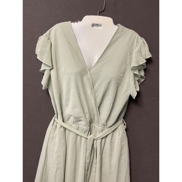 PrettyGarden Women's Sage Green Wrap Maxi Dress with Ruffle Sleeves, Size L - Picture 2 of 8